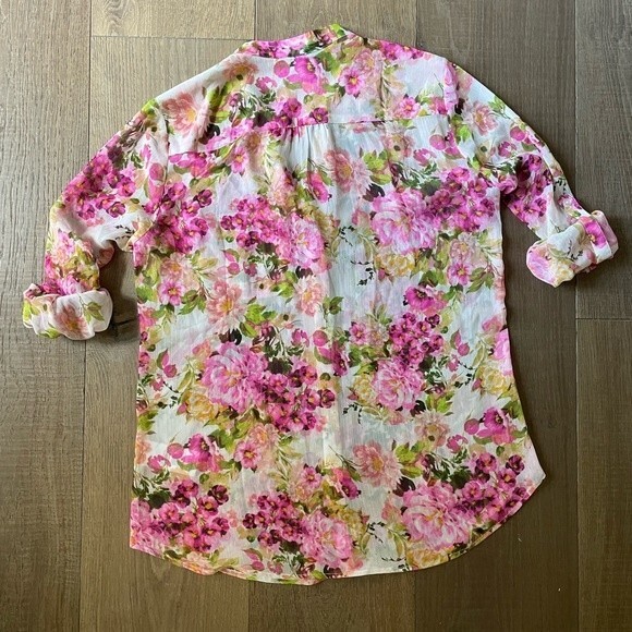 Kut From The Kloth Pink Foral Rose Printed Semi-Sheer Women's Top Blouse(Size M) - Picture 11 of 12